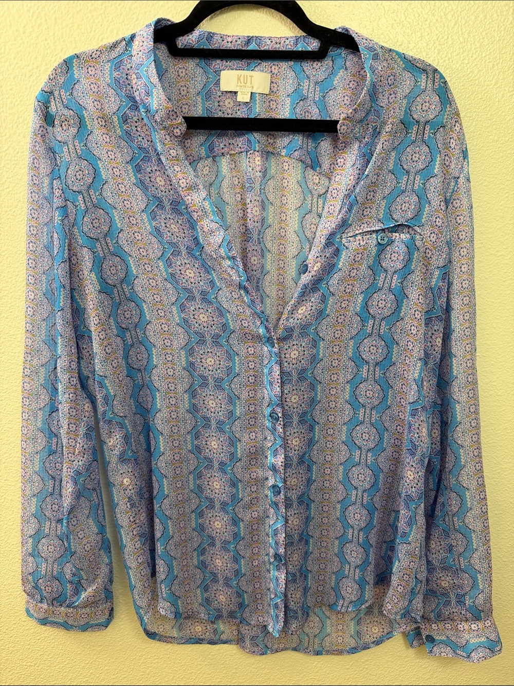 KUT from the Kloth Blue and Purple Printed Blouse